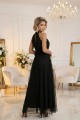 Elegancka sukienka wieczorowa maxi halter z tiulem i wiązaniem w talii - czarna