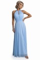 Elegancka sukienka wieczorowa maxi halter z tiulem i wiązaniem w talii - błękitna