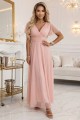 8220635-7 MELANIA długa błyszcząca suknia z dekoltem i krótkim rękawkiem - brzoskwiniowa-6