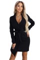 8224670-1 Elegancka sukienka marynarkowa z paskiem i asymetrycznym dołem - czarna-9