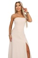 ELARA gorsetowa sukienka maxi z rozcięciem i wiązaniem na plecach - beżowa