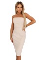 Gorsetowa ołówkowa sukienka midi z paskiem - beżowa