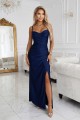 Dopasowana długa sukienka maxi z kopertowym dekoltem i rozcięciem - granatowa