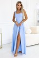 8252633-4 AURELIA długa sukienka na wesele z rozcięciem i dekoltem w caro - błękitna z brokatem-1