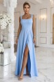 8252633-4 AURELIA długa sukienka na wesele z rozcięciem i dekoltem w caro - błękitna z brokatem-4