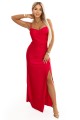 Dopasowana długa sukienka maxi z kopertowym dekoltem i rozcięciem - czerwona