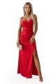 Dopasowana długa sukienka maxi z kopertowym dekoltem i rozcięciem - czerwona