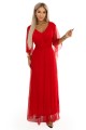 8259655-5 Długa połyskująca w świetle suknia z dekoltem i transparentnym rękawkiem - czerwona-7
