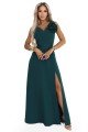 8263669-1 Romantyczna sukienka maxi z kwiatem na ramieniu i rozcięciem - zieleń butelkowa-9