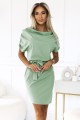 8265240-10 ROXI wygodna sukienka z asymetryczną spódnicą i paskiem - pistacjowa-1