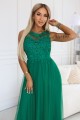 8278672-3 Romantyczna suknia maxi na wesele z haftowaną koronką i tiulem - zielona-3