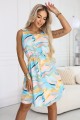 8282296-15 VICTORIA Trapezowa letnia sukienka w kolorowe fale - błękit z cytryną-1