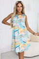 8282296-15 VICTORIA Trapezowa letnia sukienka w kolorowe fale - błękit z cytryną-3