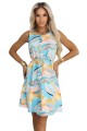 8282296-15 VICTORIA Trapezowa letnia sukienka w kolorowe fale - błękit z cytryną-8