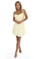 Letnia sukienka na cienkich ramiączkach z dekoltem typu woda i spódnicą z falbanami - masełkowy żółty