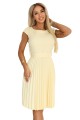 8287311-21 LILA Klasyczna plisowana sukienka z krótkim rękawkiem i paskiem - masełkowy żółty-8