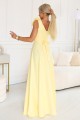 8289643-5 Elegancka wieczorowa suknia maxi z rozcięciem i różami - masełkowy żółty-3