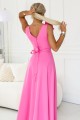 8290643-6 Elegancka wieczorowa suknia maxi z rozcięciem i różami - cukierkowy róż-6