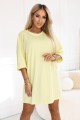 8293666-2 Bawełniana luźna sukienka oversize z krótkim rękawem - masełkowy żółty-4