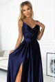 299-12 CHIARA elegancka maxi długa satynowa suknia na ramiączkach - GRANATOWA-4 8351 