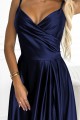 299-12 CHIARA elegancka maxi długa satynowa suknia na ramiączkach - GRANATOWA-6 8351 