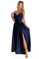 299-12 CHIARA elegancka maxi długa satynowa suknia na ramiączkach - GRANATOWA-7 8351 