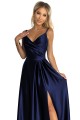 299-12 CHIARA elegancka maxi długa satynowa suknia na ramiączkach - GRANATOWA-8 8351 