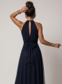 662-3 Elegancka sukienka wieczorowa maxi halter z tiulem i wiązaniem w talii - granatowa-11 8355 