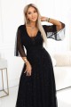 654-5 Długa połyskująca sukienka plus size z dekoltem i transparentnym rękawkiem - czarna-2 8361 