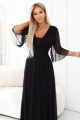 654-5 Długa połyskująca sukienka plus size z dekoltem i transparentnym rękawkiem - czarna-5 8361 