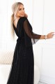 654-5 Długa połyskująca sukienka plus size z dekoltem i transparentnym rękawkiem - czarna-6 8361 