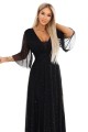654-5 Długa połyskująca sukienka plus size z dekoltem i transparentnym rękawkiem - czarna-9 8361 