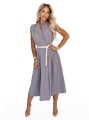 596-5 Elegancka szmizjerka midi ze złotymi guzikami i paskiem - szara-6 8364 
