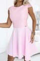 157-10 MARTA Rozkloszowana sukienka z koronką i rękawkiem - jasny róż-5 8372 