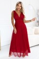 687-2 Elegancka sukienka maxi z kopertowym dekoltem i odkrytymi plecami - jasne bordo-1 8411 