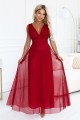 687-2 Elegancka sukienka maxi z kopertowym dekoltem i odkrytymi plecami - jasne bordo-2 8411 