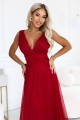 687-2 Elegancka sukienka maxi z kopertowym dekoltem i odkrytymi plecami - jasne bordo-5 8411 