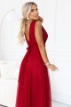 687-2 Elegancka sukienka maxi z kopertowym dekoltem i odkrytymi plecami - jasne bordo-7 8411 