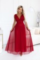 687-2 Elegancka sukienka maxi z kopertowym dekoltem i odkrytymi plecami - jasne bordo-10 8411 