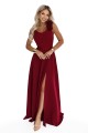 643-9 Elegancka wieczorowa suknia maxi z rozcięciem i różami - bordowa-9 8429 