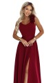 643-9 Elegancka wieczorowa suknia maxi z rozcięciem i różami - bordowa-10 8429 