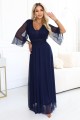 654-7 Długa połyskująca sukienka plus size z dekoltem i transparentnym rękawkiem - granatowa-2 8439 
