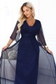 654-7 Długa połyskująca sukienka plus size z dekoltem i transparentnym rękawkiem - granatowa-6 8439 