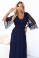 654-7 Długa połyskująca sukienka plus size z dekoltem i transparentnym rękawkiem - granatowa-8 8439 