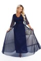 654-7 Długa połyskująca sukienka plus size z dekoltem i transparentnym rękawkiem - granatowa-11 8439 