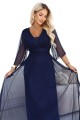 654-7 Długa połyskująca sukienka plus size z dekoltem i transparentnym rękawkiem - granatowa-12 8439 