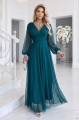 684-2 NERISSA elegancka tiulowa sukienka maxi z kopertowym dekoltem - zieleń morska-5 8443 