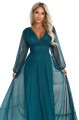 684-2 NERISSA elegancka tiulowa sukienka maxi z kopertowym dekoltem - zieleń morska-13 8443 