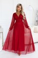 684-1 NERISSA elegancka tiulowa sukienka maxi z kopertowym dekoltem - jasne bordo-1 8444 