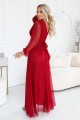 684-1 NERISSA elegancka tiulowa sukienka maxi z kopertowym dekoltem - jasne bordo-4 8444 